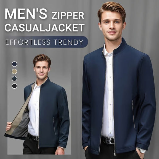 👑Essential Business Suit👑 Men's Standing Collar Zipper Casual Jacket+Credit card case