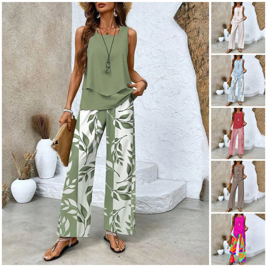 🎉Weekend Promotion 50% OFF🌺Women’s Trendy Print 2 Piece Outfits Sleeveless Top & Pants✨