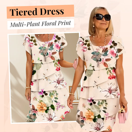 💃SUMMER HOT SALE 50% OFF🎁Multi-plant Floral Print Cascade Dress