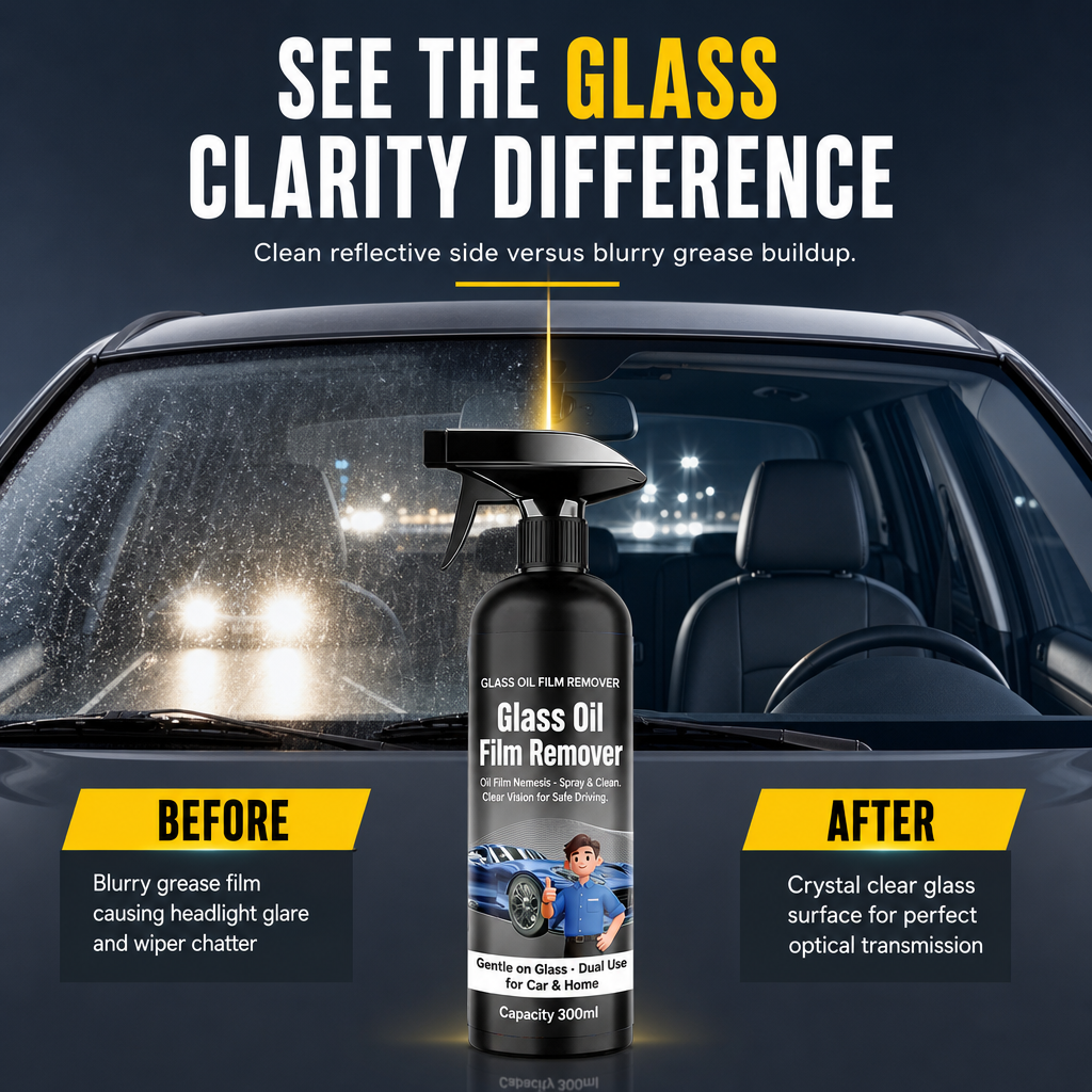 📢📢50% OFF !! ⏰Car Glass Oil Film Remover Spray Powerful Windshield Decontamination and Bug Residue Cleaner for Clear Driving Vision