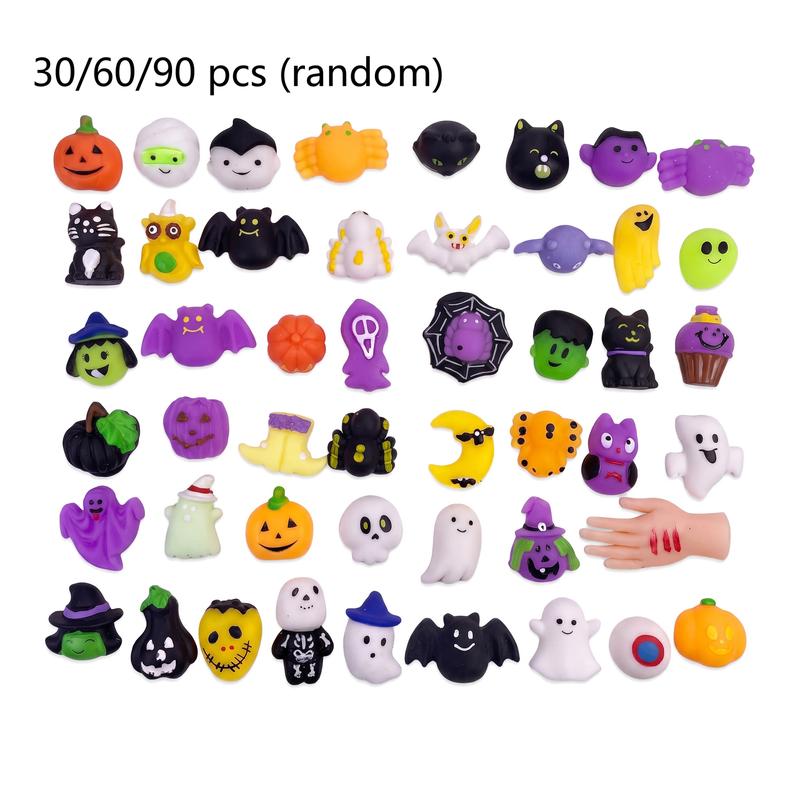 Halloween Squishies Stress Relief Toy Set, Classic Pumpkin/Ghost/Bat Shapes, Super Soft TPR Material with Elastic Squeeze Feel, Washable & Durable, Assorted 24 pcs for Party Favors, Classroom Rewards & Trick-or-Treat