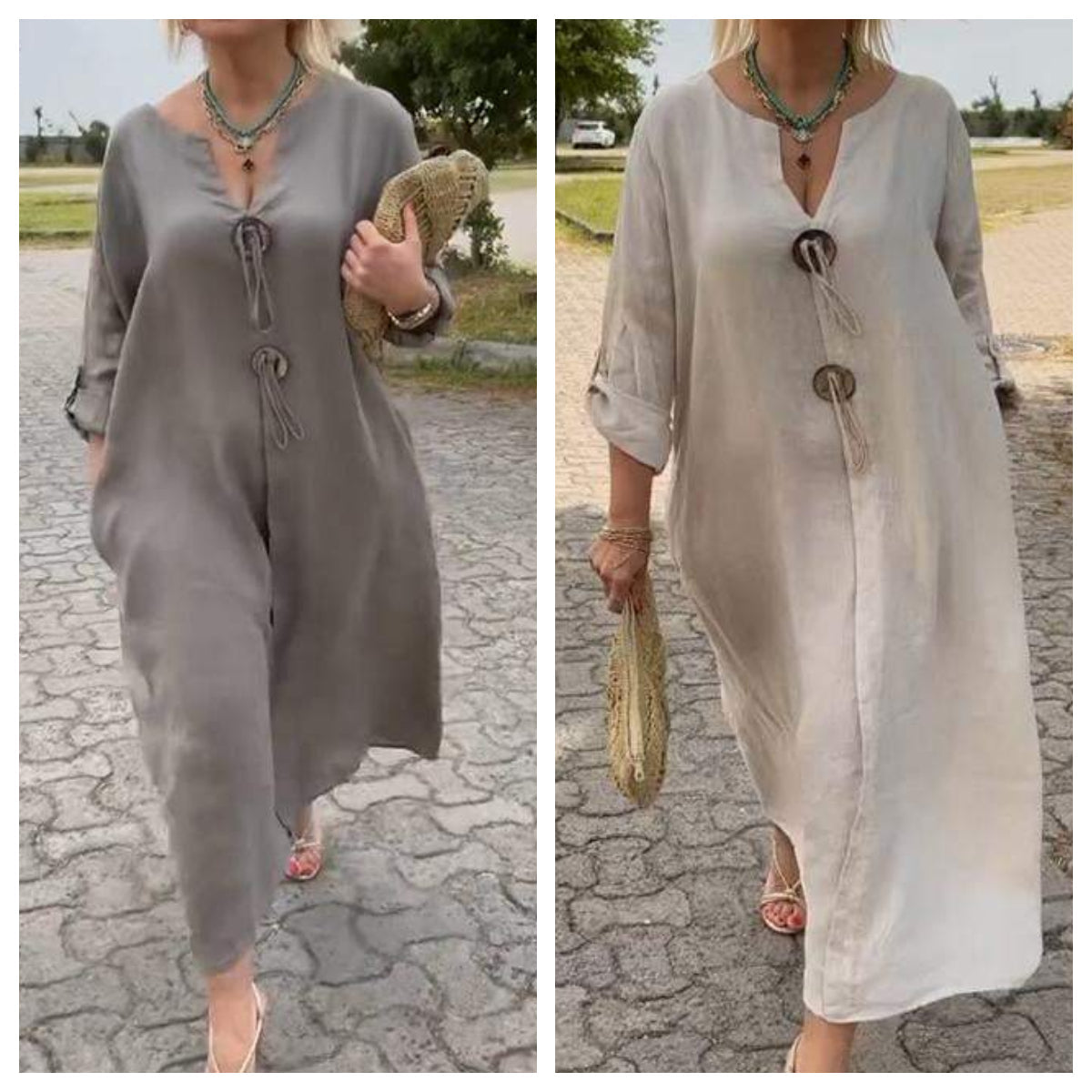 🎁Mother's Day 50% OFF👗Casual V-neck Cotton and Linen Dress