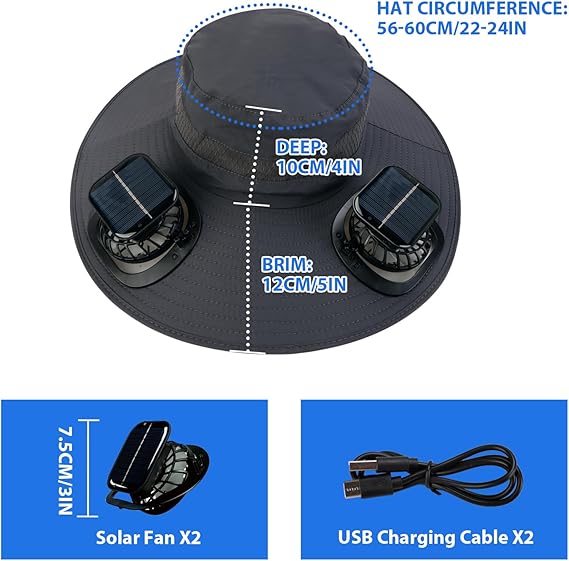 Summer Cooling Fan Hat – Football Viewing USB Rechargeable Bucket Cap with Built-in Air Circulation Fan, Sun Protection for Hiking, Fishing, Camping, Beach, Travel & Outdoor Adventures