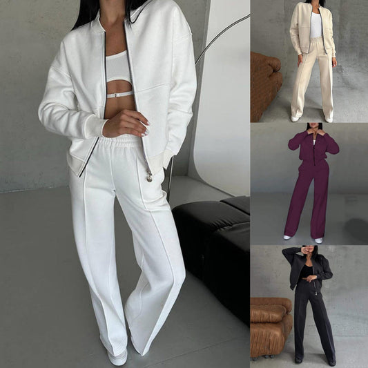 💕Hot Sale 50% OFF💖Women's Two-Piece Relaxed Fit Set - Zippered Jacket and Wide-Leg Pants
