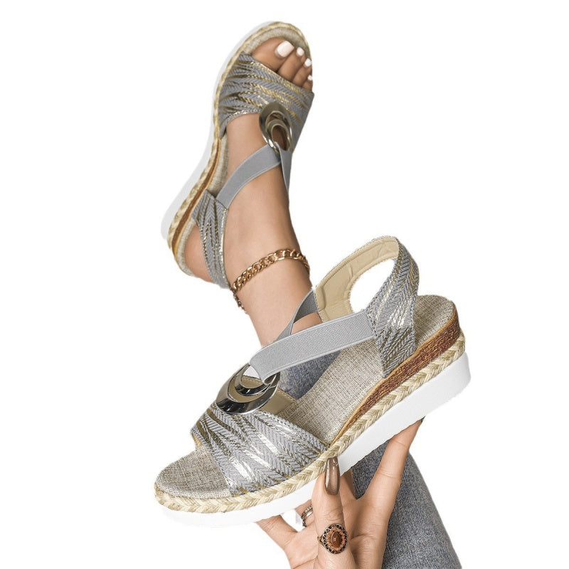 2024 New Design👡Women's Fashion Open-toe Wedge Sandals with Elastic Strap