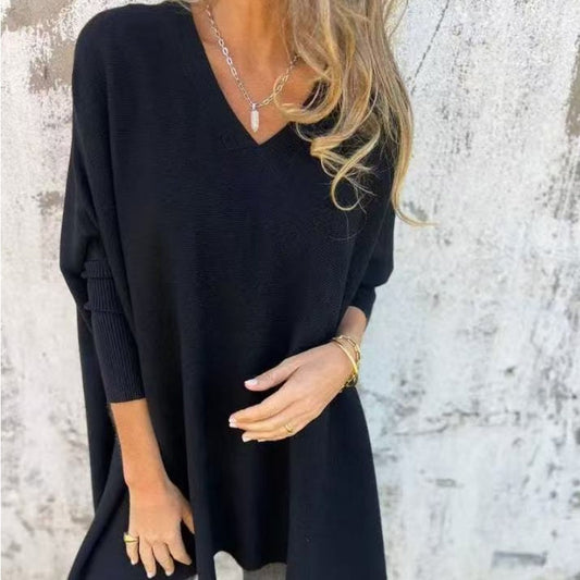 Women's Long Sleeve Knitted V-Neck Loose Long Top(50% OFF)
