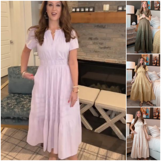 💃Unleash The Charm Of Femininity💞Spring New Arrival💞Women's Casual Summer Short-Sleeve V-Neck Long Dresses (zhou ye)