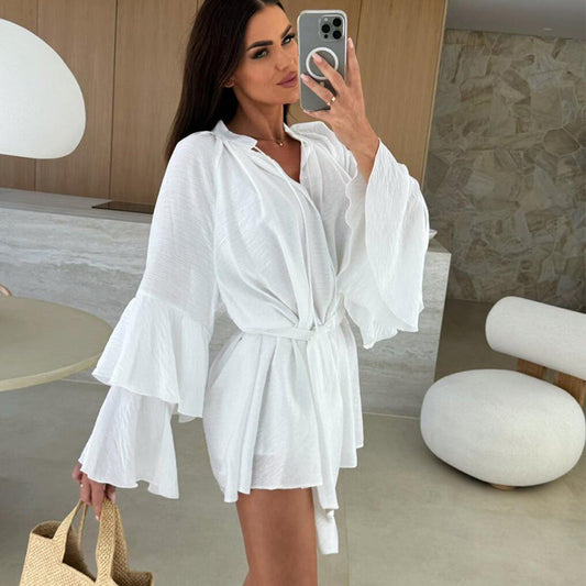 👗2025 Spring Hot Sale 50% OFF😍Women's Solid Color Loose Mini Dress