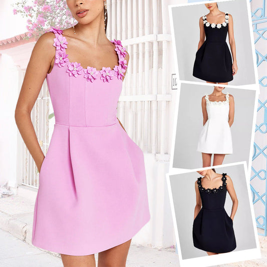 🎀Spring New Arrivals👗Women's Elegant Floral Square Neck Pocket Dress