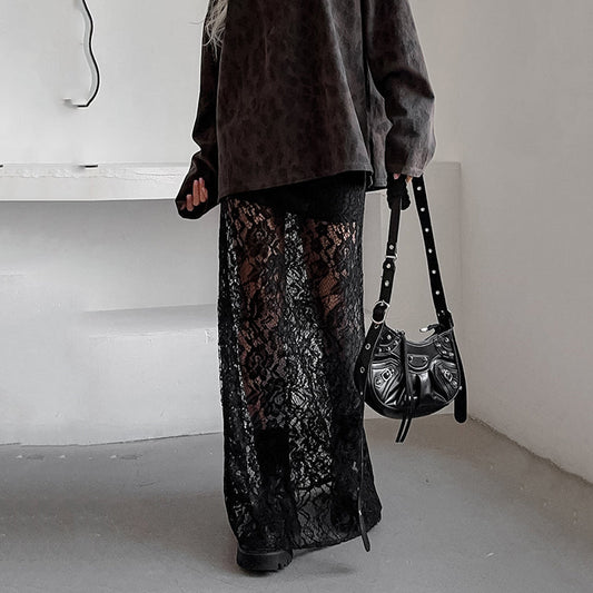 👗💃 Elegant Sheer Lace Maxi Skirt🌹 Graceful Flow, Lace Elegance, Showcasing Feminine Charm!