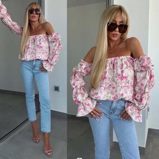 🌞The Summer Hot Sale 🌸 Floral Print Smocked Off-the-Shoulder Top🌸