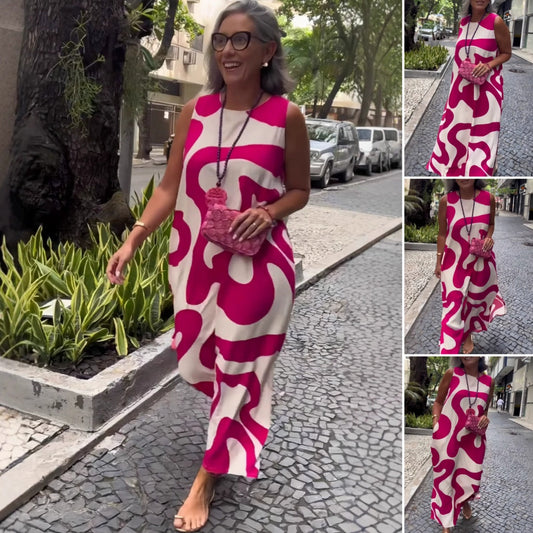 🔥 Round Neck Printed Sleeveless Casual Fashion Dresses