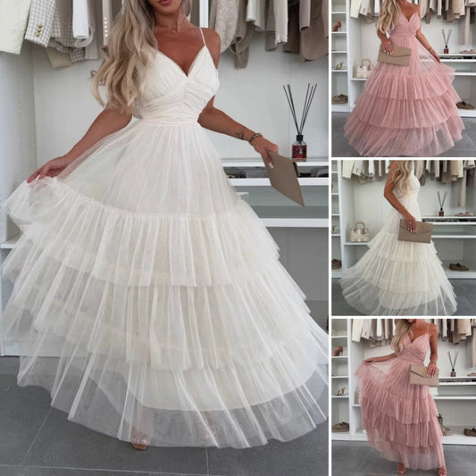 🔥Hot Sale 56% OFF 👗New Style Women’s Elegant Spaghetti Strap Tiered Tulle Maxi Dress🌷 Layered and Ethereal, A Fresh Summer Fashion Choice!