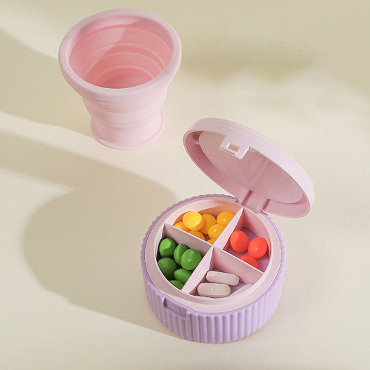 💊🥤Limited Time BUY 3 GET 2 FREE🎉 Pill Organizer with Foldable Silicone Cup - Easy Medication Management, Travel Companion, Health Living Helper!