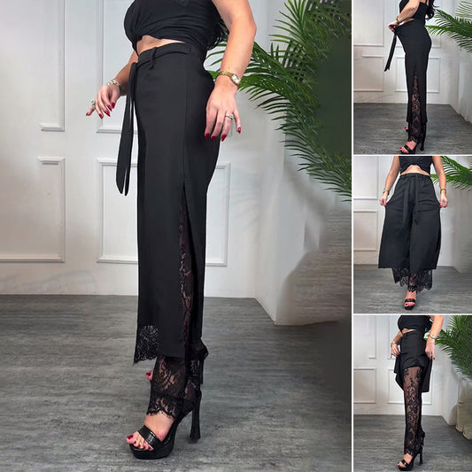 💋🎉Meet Goddess Day 55% OFF🌹 Women's Sexy Lace Lined Wide Leg Pants - Elegant Lace, Stylish Cut, Show Off Your Charming Curves!