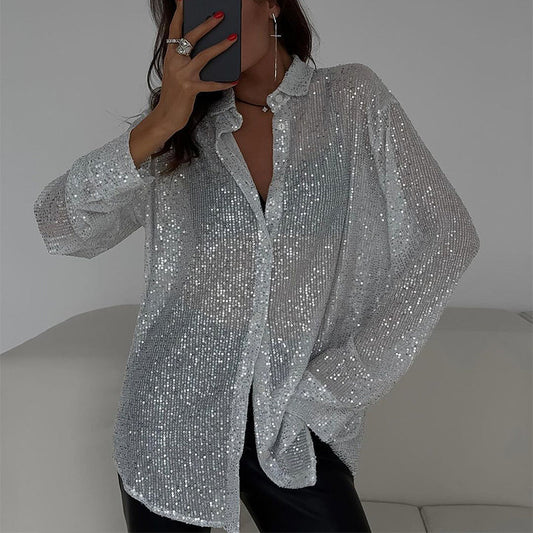 🌟✨Shimmering Sequin Shirt Collection👔 Six Colors Available, Make You the Party Spotlight in Every Piece!
