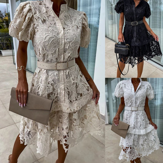 🌸👗Goddess Day Special Offer🎉 40% OFF! Women's Retro Short Sleeve Hollow Out Lace Dress - Elegant Lace, Vintage Charm, Show Your Unique Appeal!