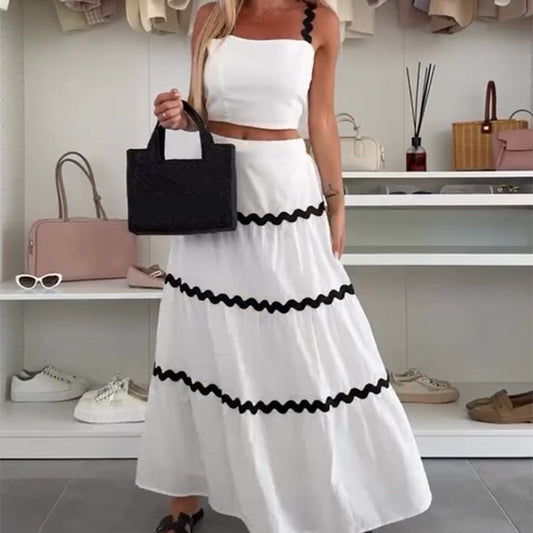 🎉Summer New Arrivals👗Stylish Crop Top & Patchwork Maxi Skirt 2 PCS Set