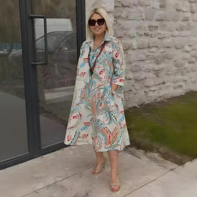 🔥50% OFF🔥Colourful dress with 3/4-length sleeves and vintage floral print and pockets