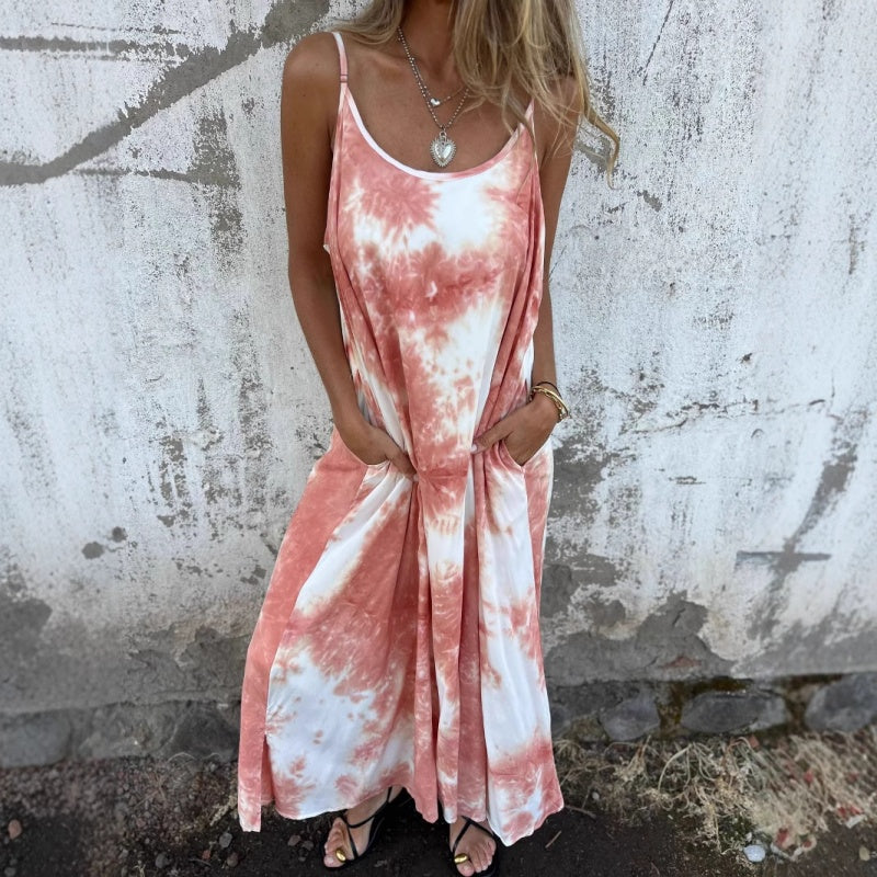 🎉🛍️Hot Promotion 55% OFF🥻Women Tie Dye Gradient Color Printed Spaghetti Strap Dresses