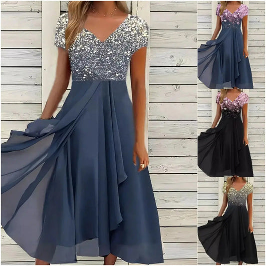 🌞Summer Essentials👗 Women's Summer V-Neck Printed Patchwork Dress