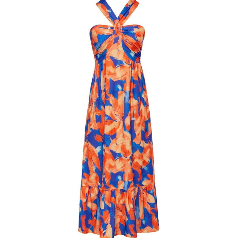 🔥Hot Sale 50%🌺Cross Halter Sleeveless Floral Printed Dress💃