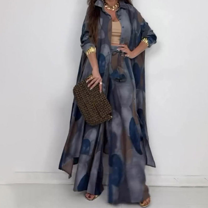 🎊2025 Time-limited Special:54%OFF🎊Fashion Print Long Sleeve Shirt & Wide Leg Pants 2-Piece Set