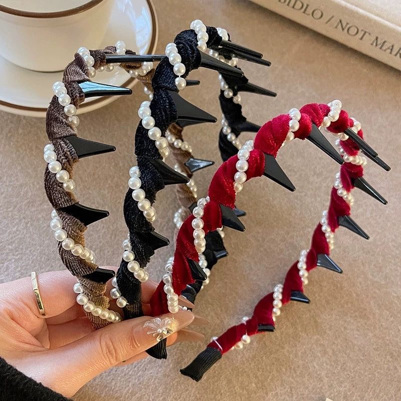 thumbnail image 2 of Reversible Headband Vintage Pearl Headbands For Women - High Cranium Reversible Zig Zag Hairbands With Rhinestones Vintage High Cranium Headband 2 of 8