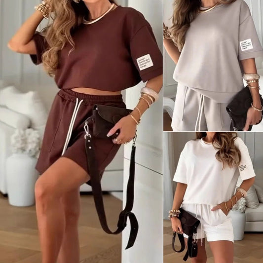 👗✨2025Summer New Product! Women's Round Neck Drawstring Casual Set