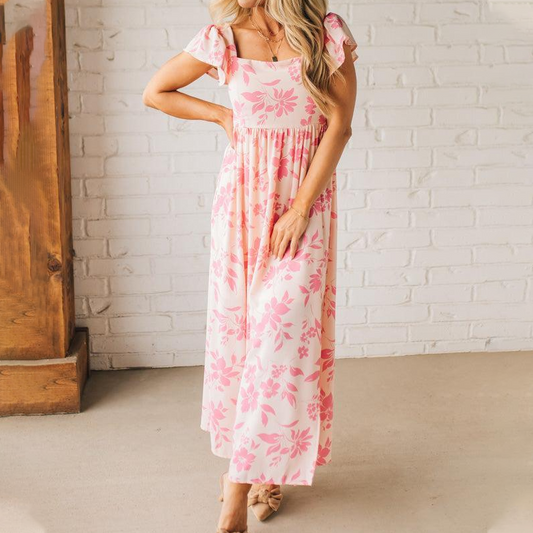 🌸Summer Hot🌸Women’s Pink Floral Print Maxi Dress