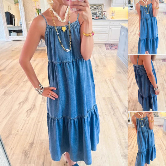 🌞👗 2025 Summer Must Have! A halter denim dress that's easy to wear for airy chic!