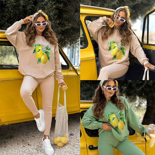 🍋Stylish Print Pullover Hoodie & Pants 2-Piece Set