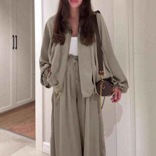 🔥LAST DAY PROMOTION - 50%OFF 💖 Fit Zip Jacket & Wide-Leg Pants Set✈️Free Shipping