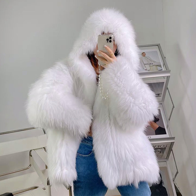 Loose, cozy, warm and washable hooded jacket for women