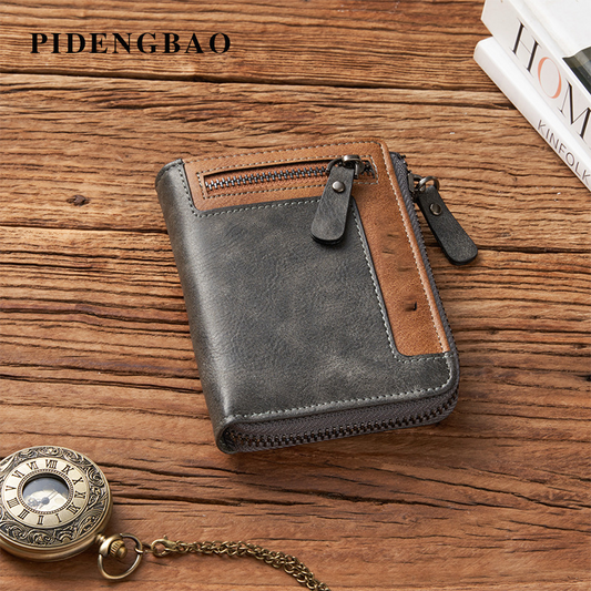 Men’s Stylish Zipper Leather Card Wallet