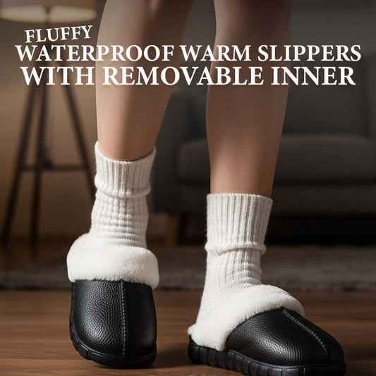 Fluffy Waterproof Warm Slippers With Removable Inner