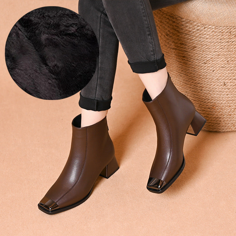 Vintage Chic Square Toe Chunky Heel Ankle Boots