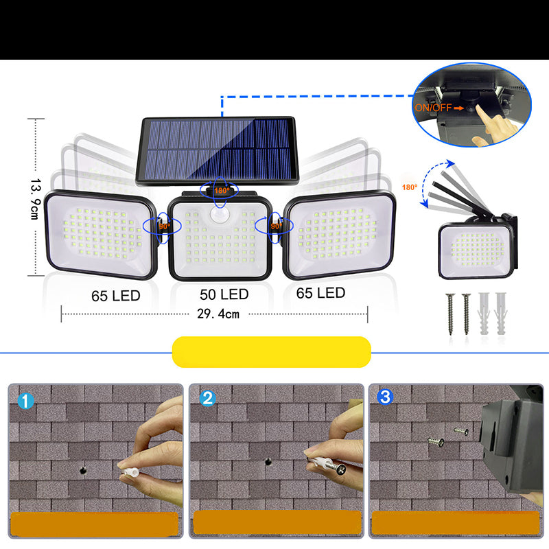 3-Head Solar Security Light with Motion Sensor