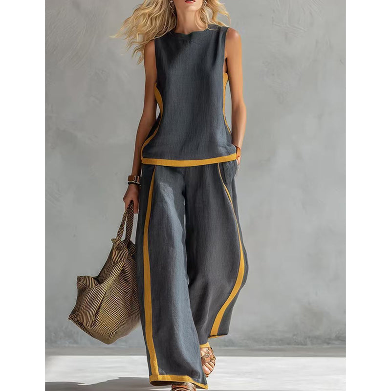 ๐ 50% OFF NOW! ๐ Casual Sleeveless Colorblock Top & Wide-Leg Pants Set โ Soft, breathable & flowy โ Perfect for summer days, beach or casual chic โ effortless matching style ๐ธ