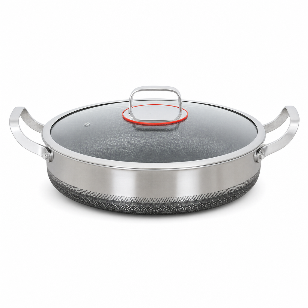 ⏳Limited-time 50% off💥 Thickened Stainless Steel Nonstick Stir Fry Pan with Lid Flat Bottom Cooking Wok with Dual Handles