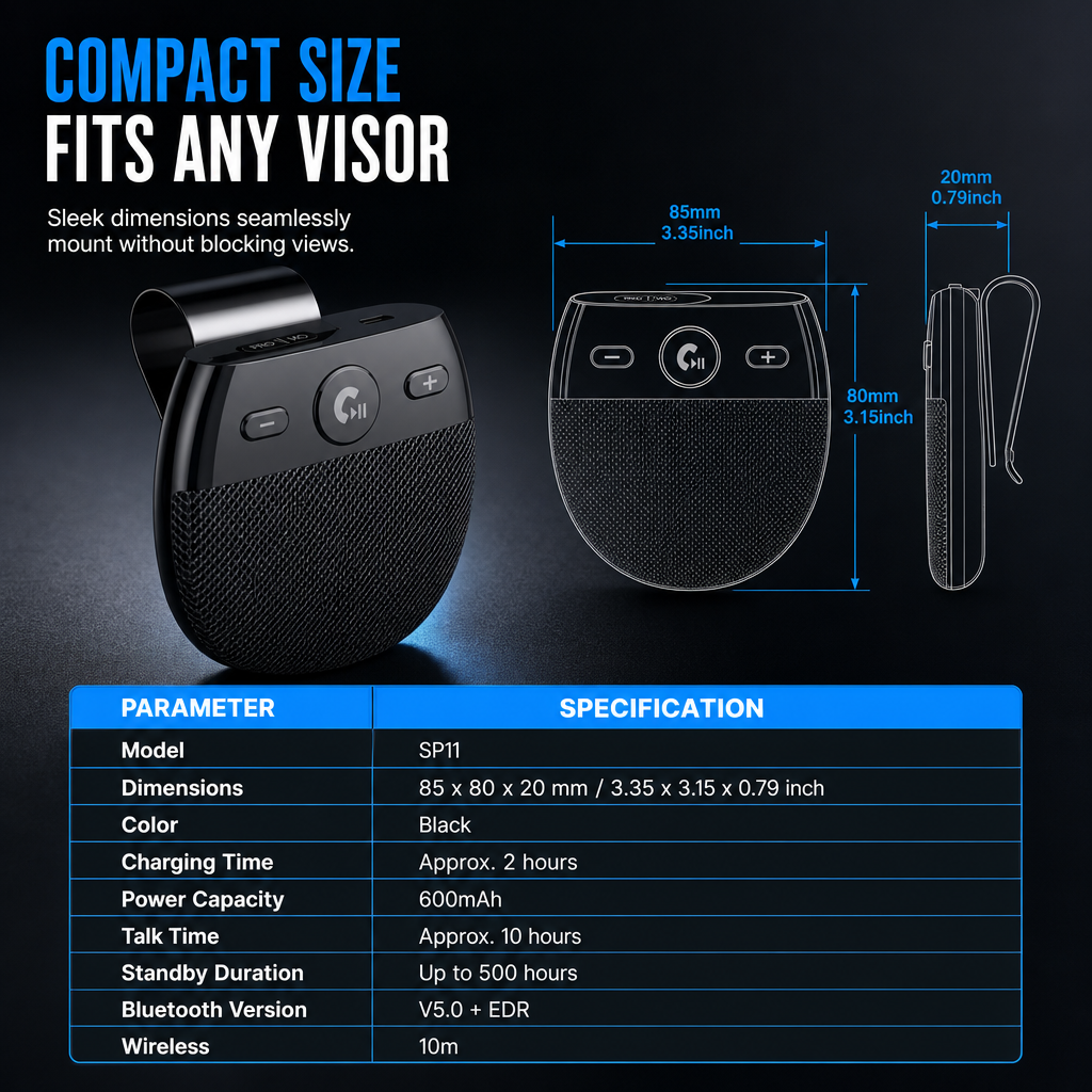 🚗 Limited-Time 50% Off ✨ SP11 Sun Visor Bluetooth Speakerphone — Hands-Free Calls 📞