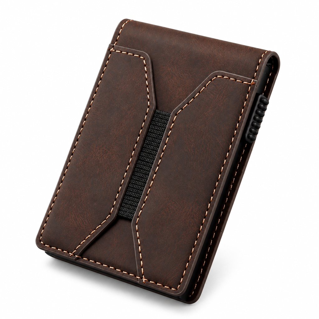 Smooth Leather Magnetic Phone Stand and Card Holder Wallet with Automatic Up Button and Elastic Band