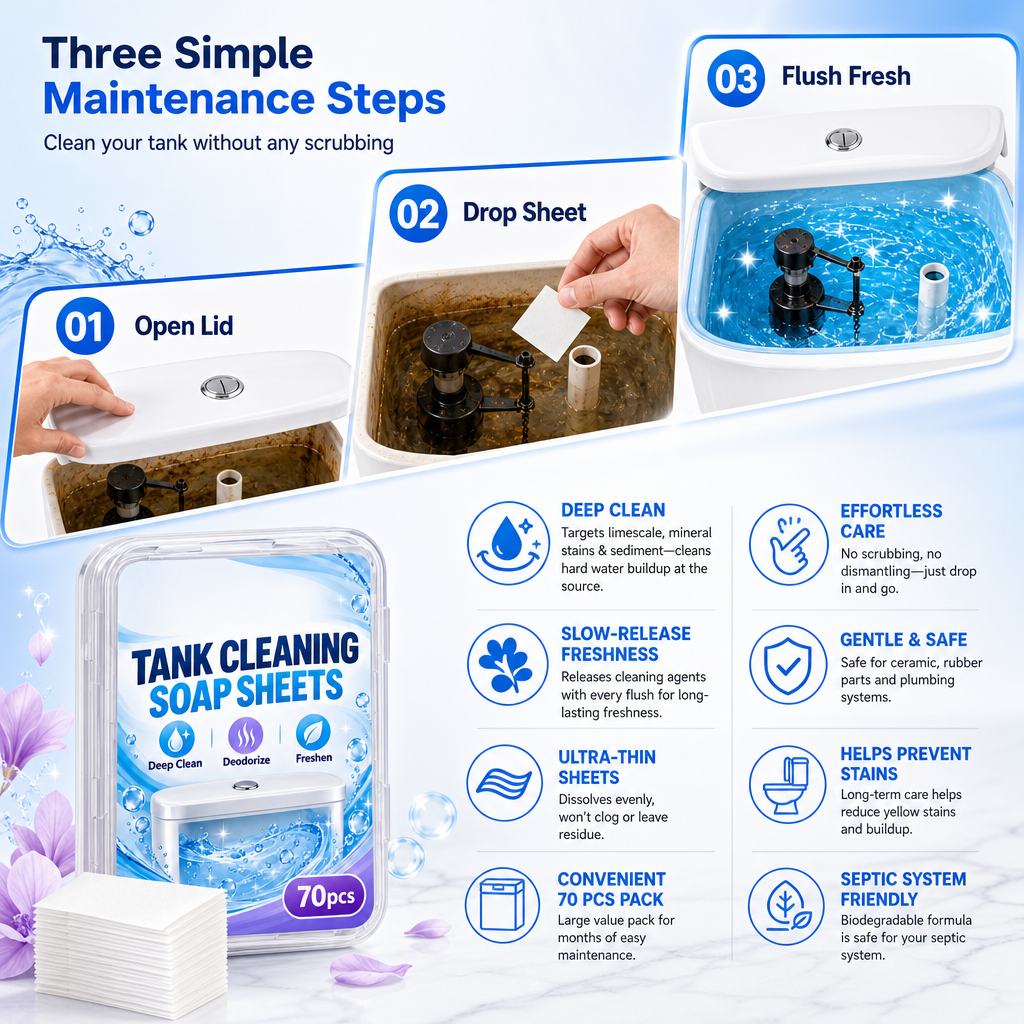 70 Pieces Toilet Water Tank Cleaning Tablets Slow Release Deep Descaling and Deodorizing Toilet Bowl Cleaner Sheets