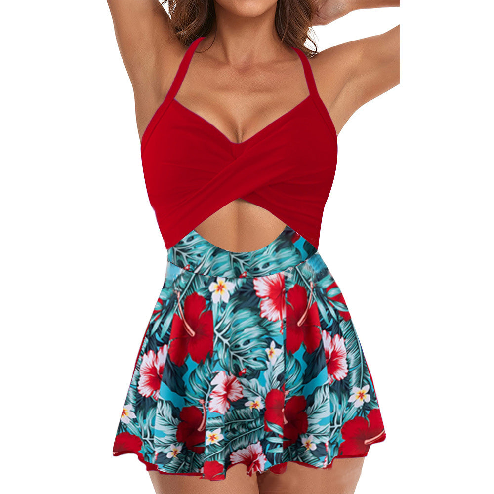 🏖️Essential for the beach🩱Women's Cutout One Piece Skirt Swimsuit
