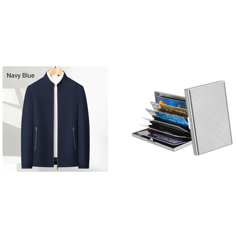 👑Essential Business Suit👑 Men's Standing Collar Zipper Casual Jacket+Credit card case