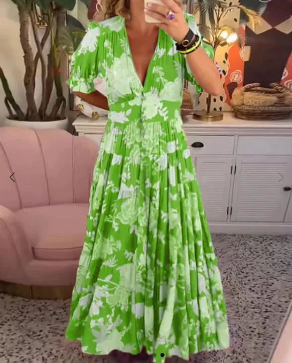 🌸SIZE:M-3XL💃V-neck Floral Loose Maxi Dress