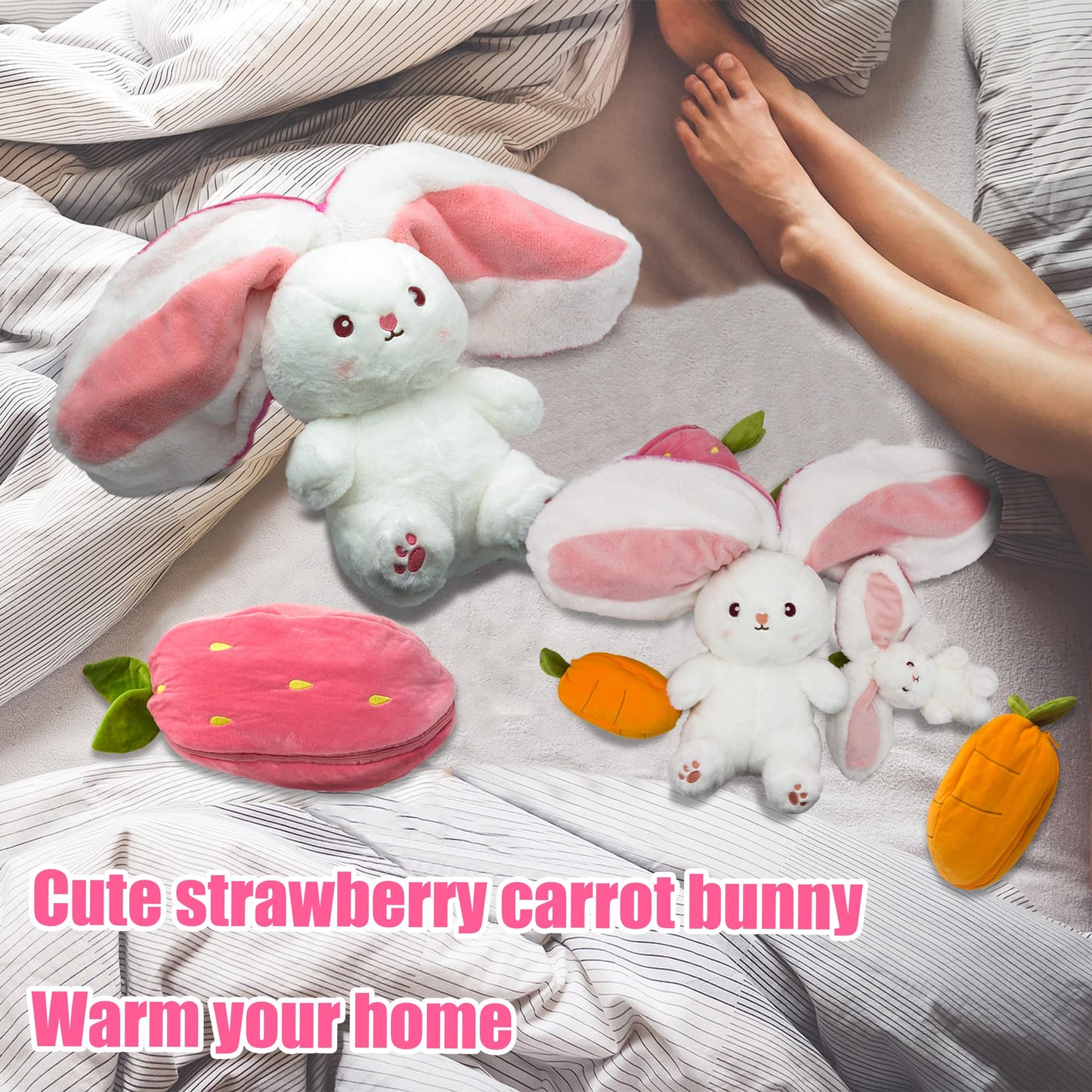 🍓 Hot Sale 50% OFF🍓Easter Day Strawberry Bunny Transformed into Little Rabbit🎀 Fruit Doll Plush Toy🐰