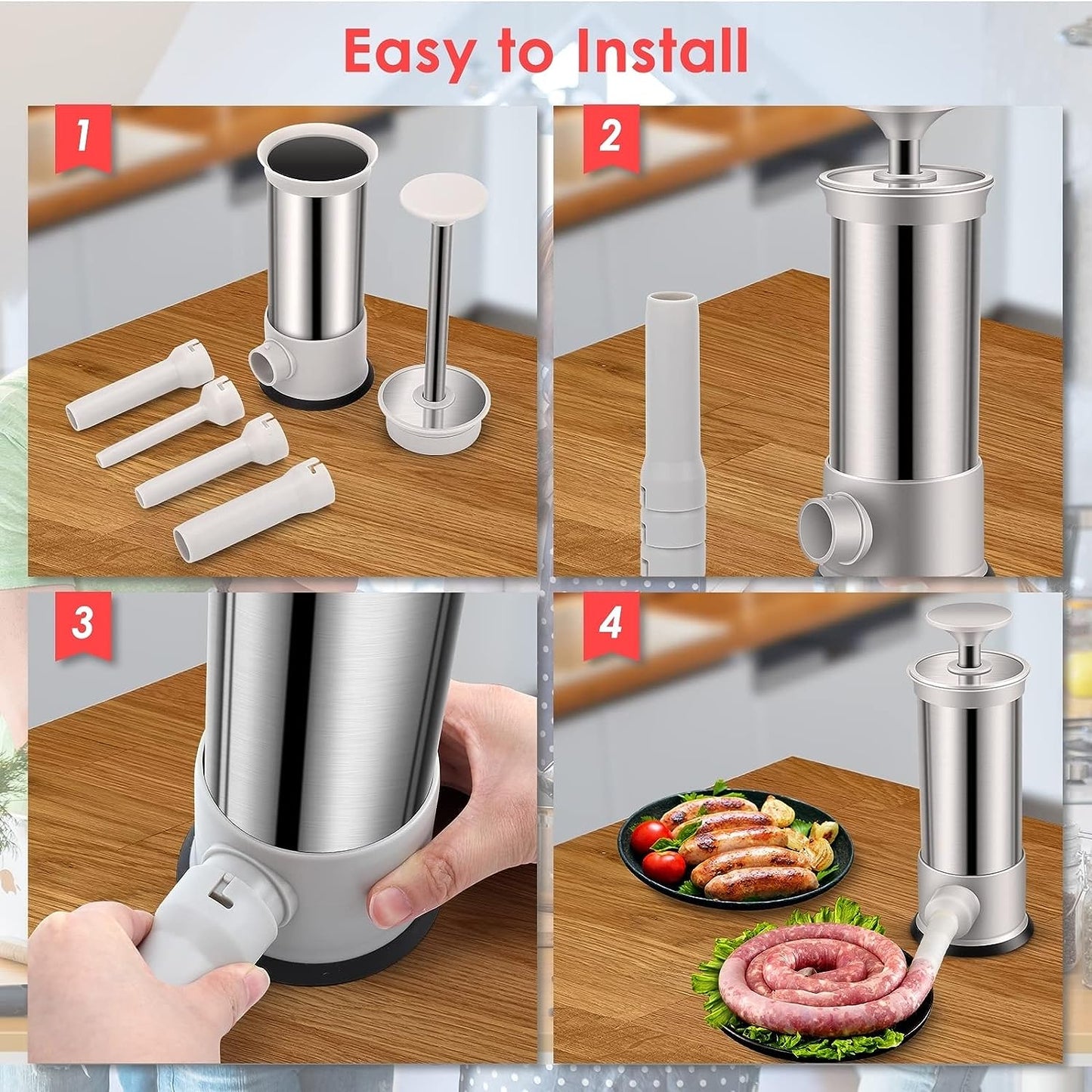 🔥Last Day Promotion - 55% OFF - Sausage Stuffer with 4 Different Sizes Stuffing Tubes