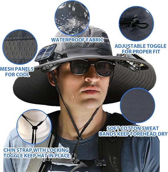 Summer Cooling Fan Hat – Football Viewing USB Rechargeable Bucket Cap with Built-in Air Circulation Fan, Sun Protection for Hiking, Fishing, Camping, Beach, Travel & Outdoor Adventures
