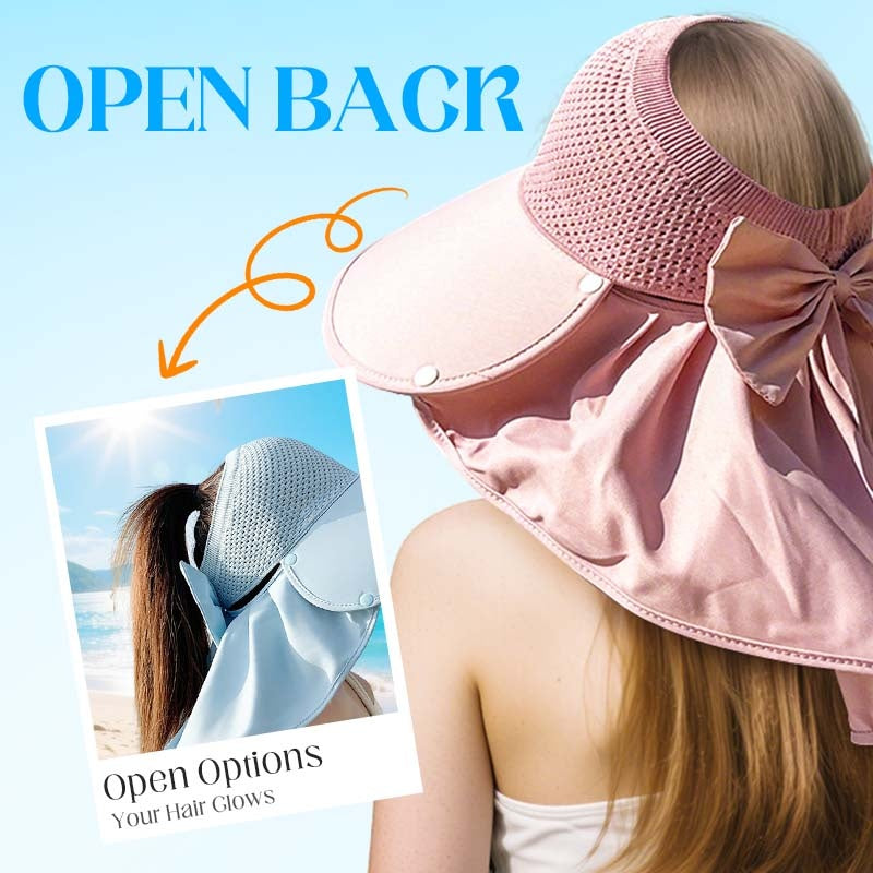 🌞Summer Sun Protection Essentials 👒Large-brim Hollow Sunscreen Hat with Removable Neck Shawl